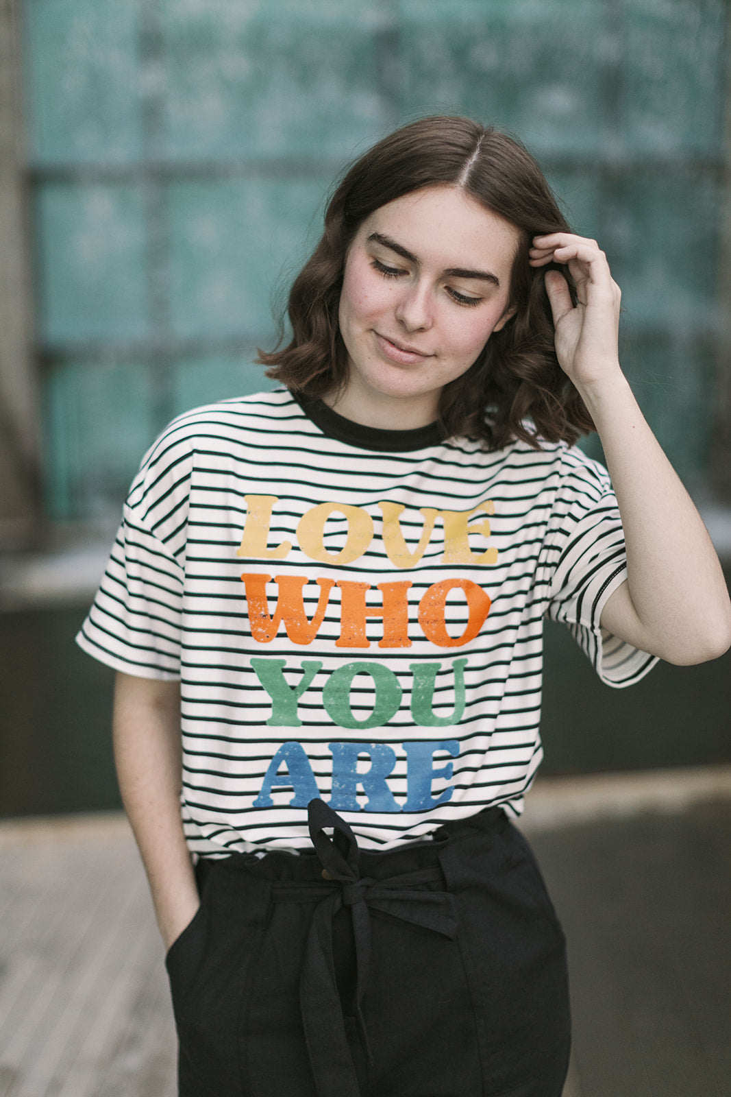 Love Who You Are Striped Graphic Tee