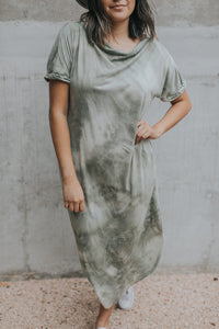 Evie Tie-Dye Dress in Olive