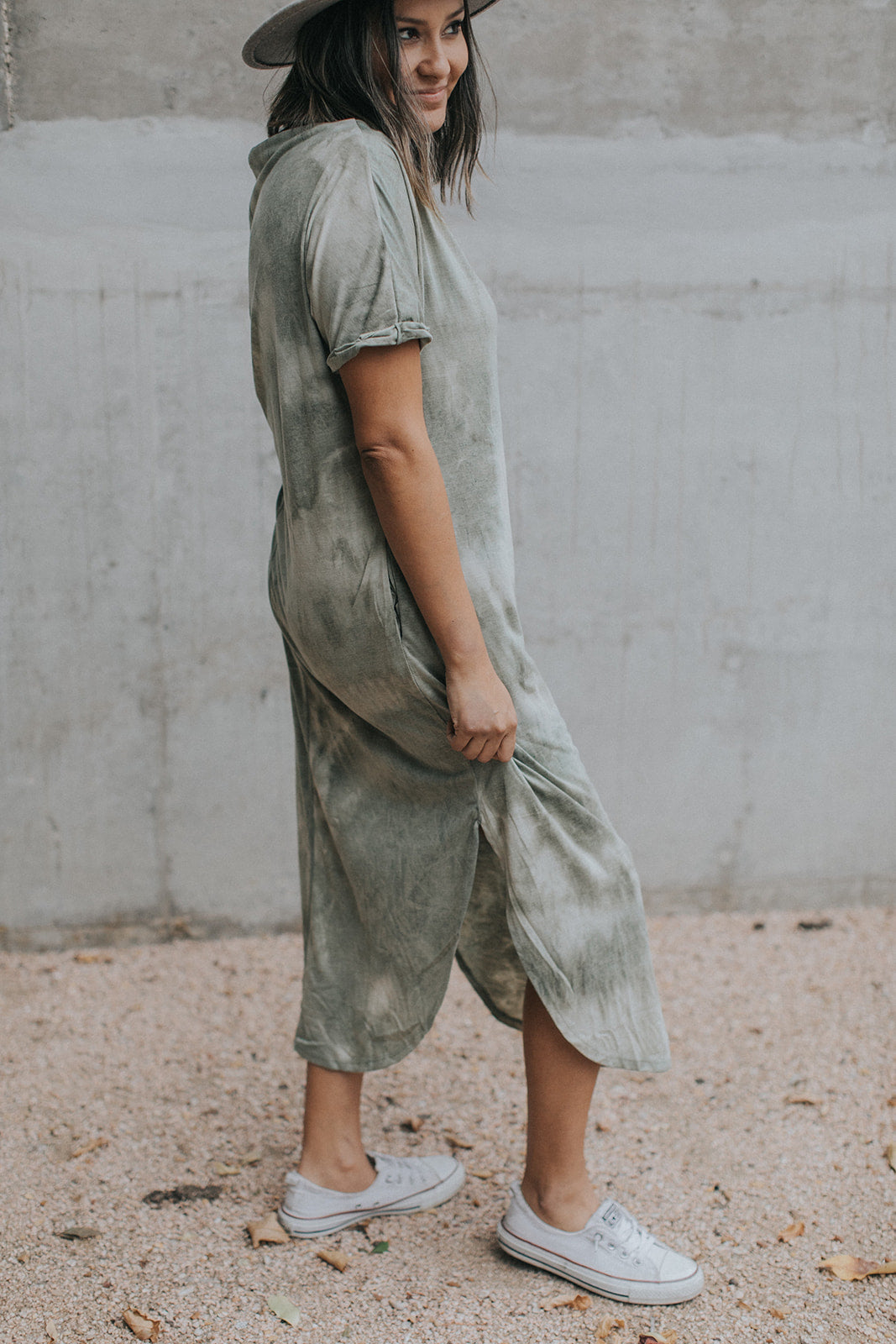 Evie Tie-Dye Dress in Olive Shandiin & Co. Evie Tie-Dye Dress in Olive Shandiin & Co.