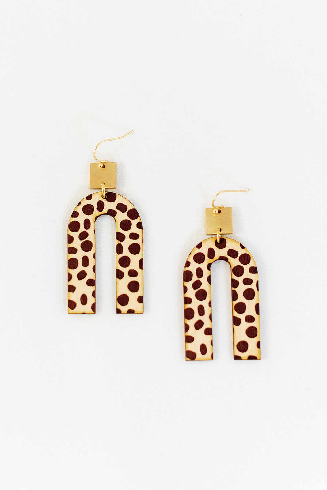 Geometric Wood Cheetah Earring